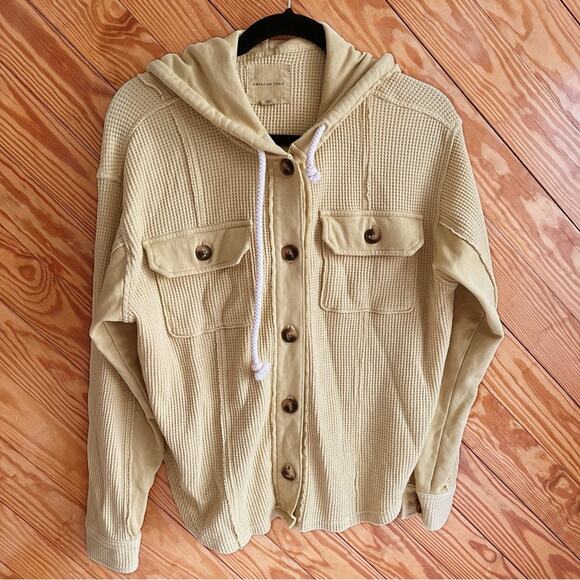 aerie Sweaters - Aerie Waffle Button Hoodie Shacket Sweater